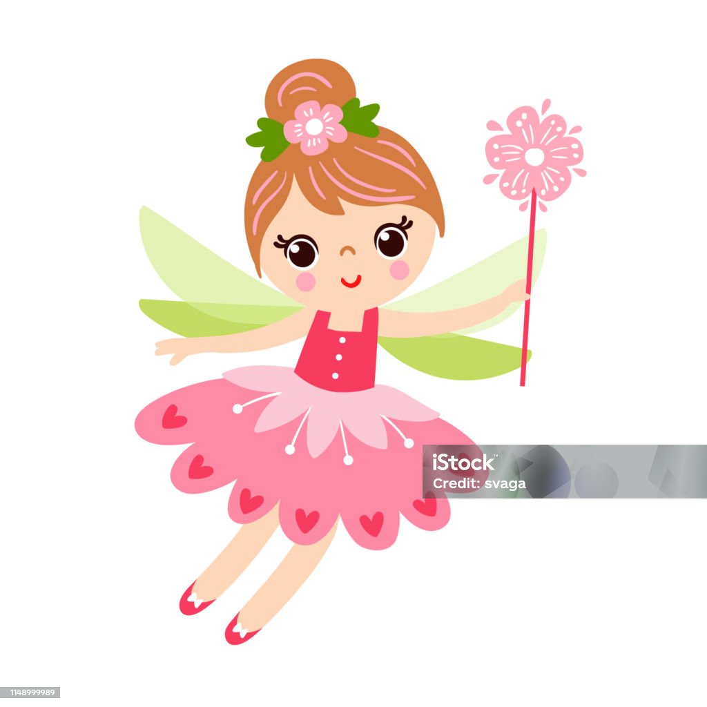 The fairy is cast on a white background and holds a magic wand . The fairy is cast on a white background and holds a magic wand in her hands. Princess stock vector