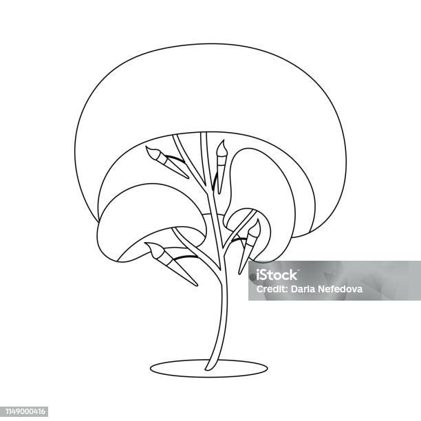 Isolated Tree With Brushes For A Colouring Book Stock Illustration - Download Image Now - Art, Autumn, Botany