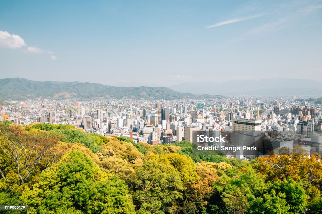 Matsuyama city view from Matsuyama Castle in Shikoku, Japan Matsuyama - Ehime Stock Photo