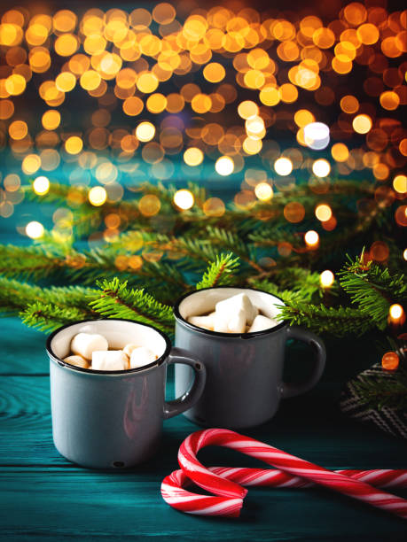 istock Hot chocolate. Christmas drink, festive lights 1149001836