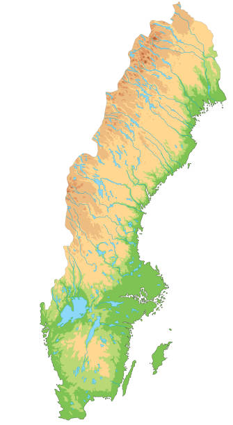 wysoko szczegółowa mapa fizyczna szwecji. - sweden map stockholm vector stock illustrations