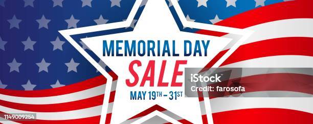 Memorial Day Sale Banner Vector Illustration Star On Usa Flag Background Stock Illustration - Download Image Now