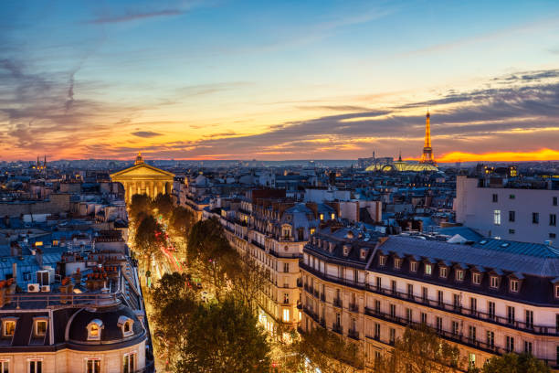 istock Aerial view of Illuminated Paris at Dusk with Eiffel Tower 1149011434