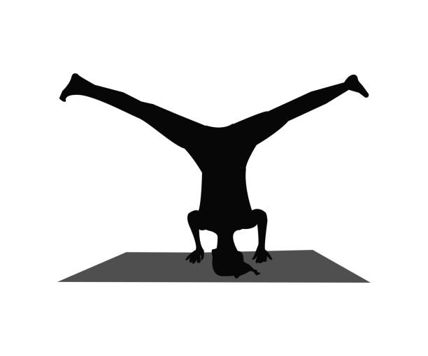 girl silhouette in yoga pose. girl silhouette in yoga pose. vector illustration isolated on white background headstand stock illustrations