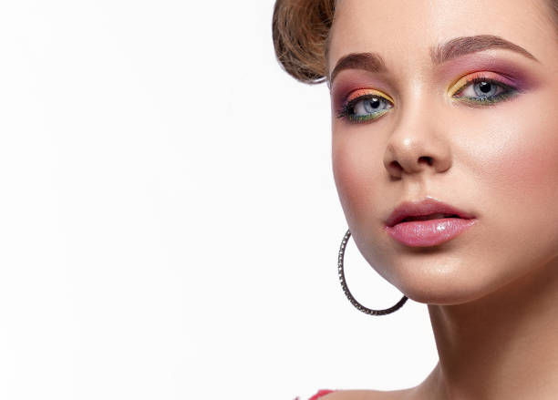 istock Closeup of model with colorful makeup and bright shadows 1149012834