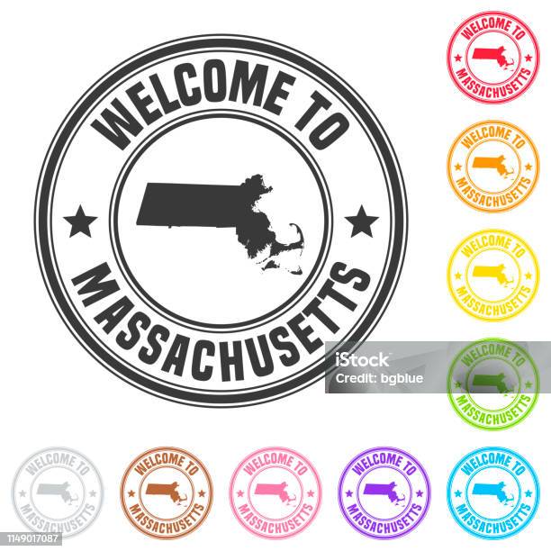 Welcome To Massachusetts Stamp Colorful Badges On White Background Stock Illustration - Download Image Now