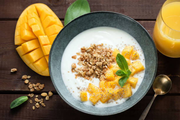istock Breakfast yogurt bowl with mango and granola 1149019030