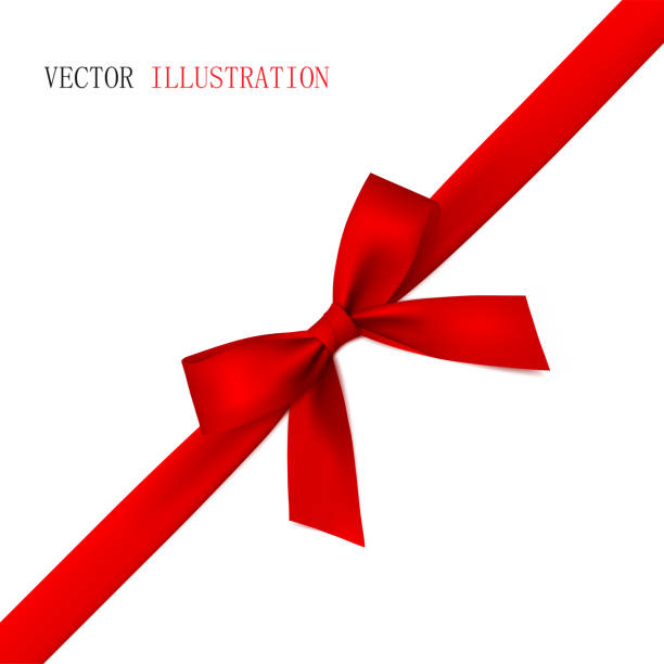 Beautiful red bow with diagonally ribbon with shadow. Beautiful red bow with diagonally ribbon with shadow. gift wrap and ribbons stock illustrations