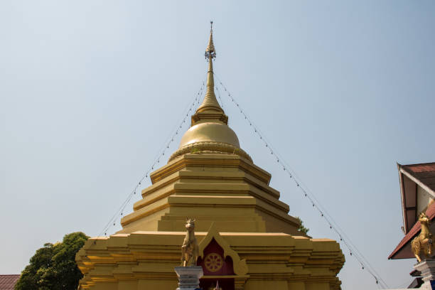 la pagoda d'oro con cielo blu - traditiomal foto e immagini stock