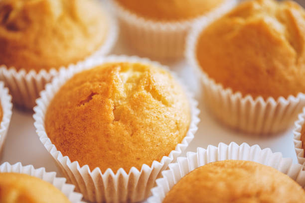 Unfrosted cupcakes on a white plate