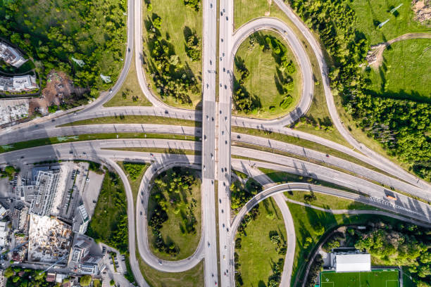 istock Aerial view looking down of highway road intersection in Sofia, Bulgaria during springtime landscape 1149031075