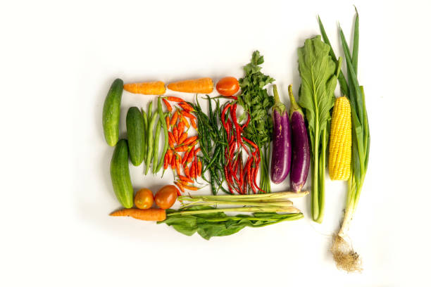 istock Top view of various fresh vegetables isolated on white 1149032985