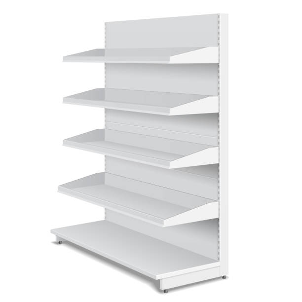 istock Blank Empty Double Sided Showcase Displays With Retail Shelves, Trading Rack. Mock Up, Template. Illustration Isolated On White Background. Ready For Your Design. Product Advertising. Vector EPS10. 1149033673