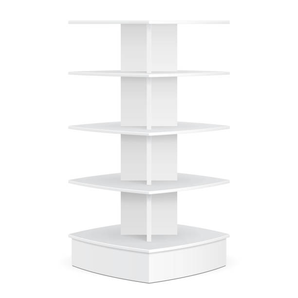 istock Square Rounded POS POI Cardboard Floor Display Rack For Supermarket. Blank Empty Mock Up On White Background Isolated. Ready For Your Design. Product Advertising. Vector EPS10 1149034893