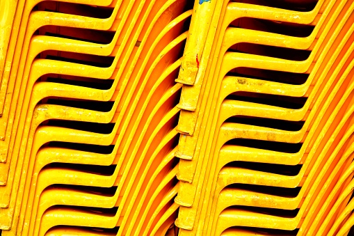 Close up, Old Yellow Plastic Chairs.