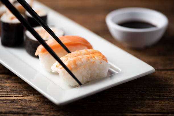 istock Traditional Japanese sushi on a plate 1149036712