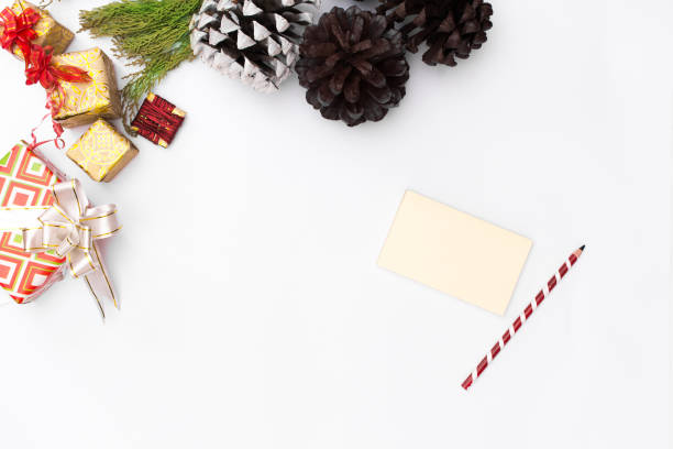 istock Christmas idea composition. Christmas gift, fir branches white background. top view, copy space 1149038408