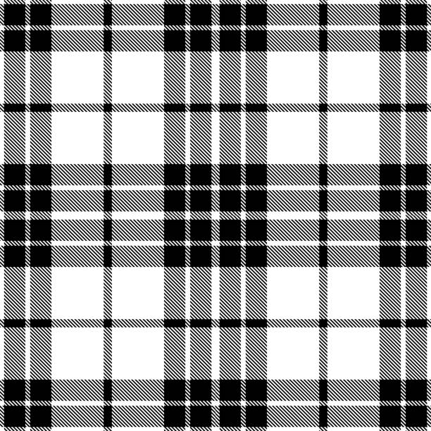 Bекторная иллюстрация Черно-белый шотландский Тартан Плед Текстиль шаблон
