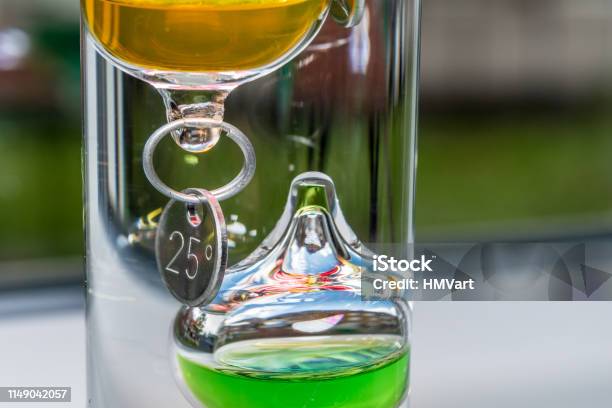 Extreme Close Up Galileo Thermometer Stock Photo - Download Image Now - Galileo Thermometer, Gauge, Thermometer