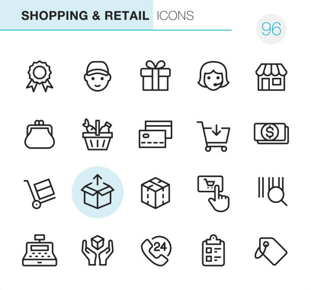 illustrations, cliparts, dessins animés et icônes de shopping et retail-icônes pixel perfect - cash register e commerce technology shopping cart