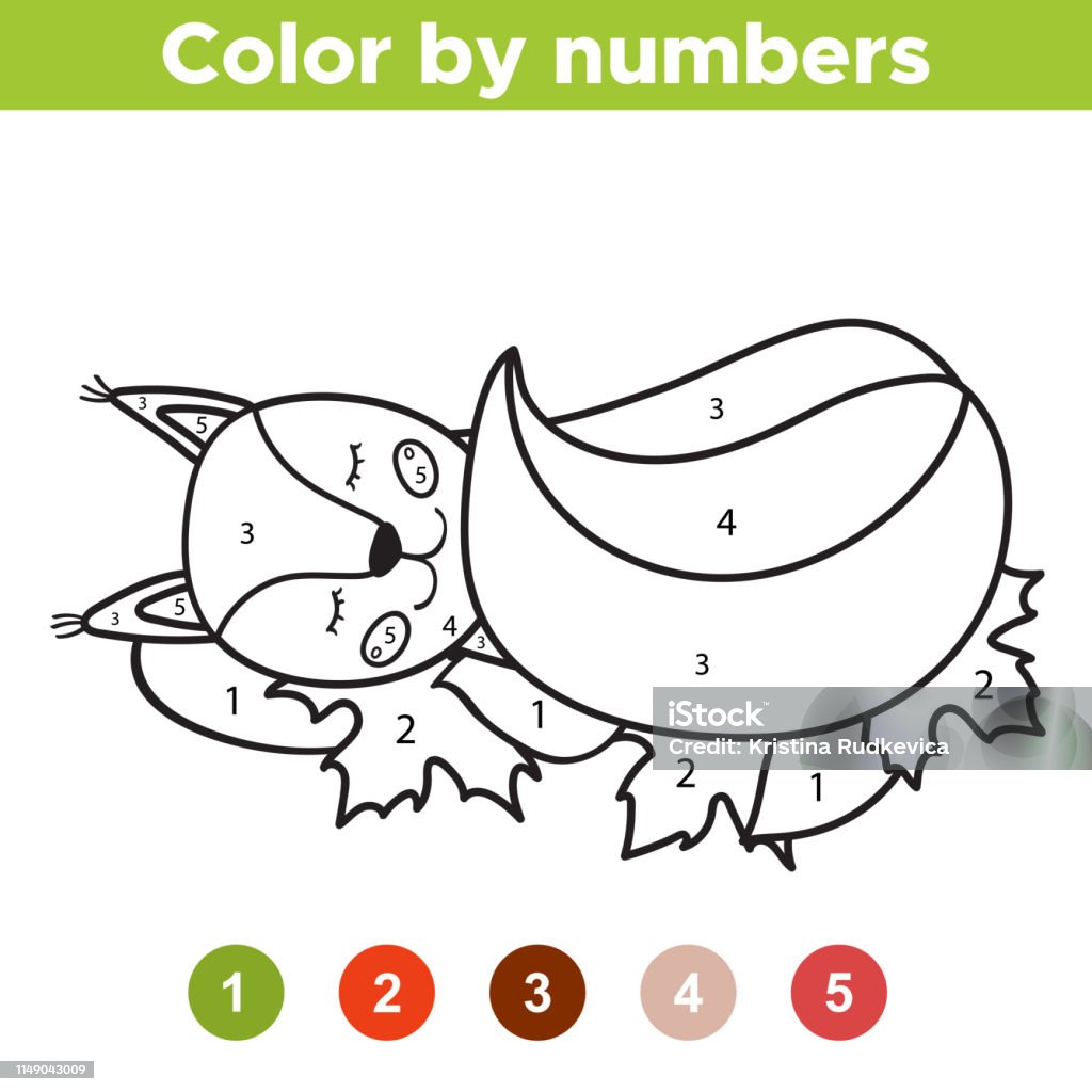 Numbers Coloring Page Cute Cartoon Squirrel Is Sleeping On The Leaves  Educational Game For Preschool Kids Autumn Woodland Animals Vector  Illustration Stock Illustration - Download Image Now - iStock