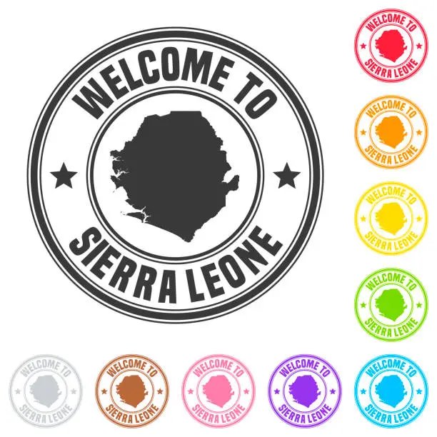 Vector illustration of Welcome to Sierra Leone stamp - Colorful badges on white background