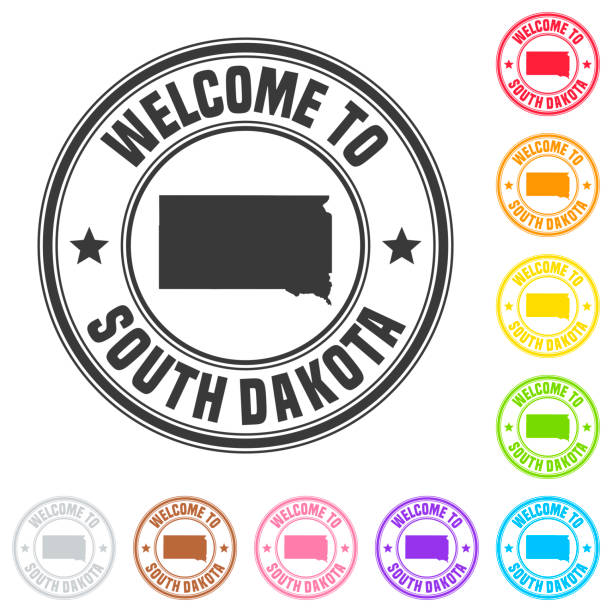 добро пожаловать на марку south dakota - красочные значки на белом фоне - south dakota map pierre cartography stock illustrations