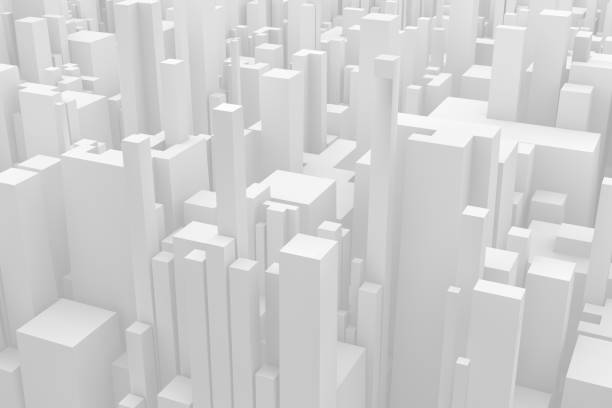 istock 3D White Abstract Geometric Shapes, Skyscrapers, Office Buildings 1149051304