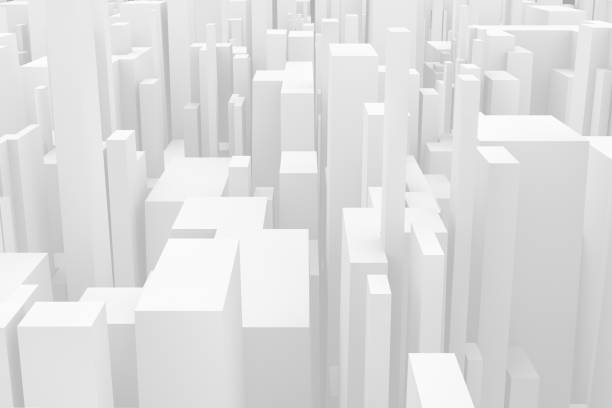 istock 3D White Abstract Geometric Shapes, Skyscrapers, Office Buildings 1149051364