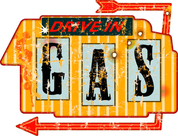 battered old gas station sign,retro grunge style vector illustration
