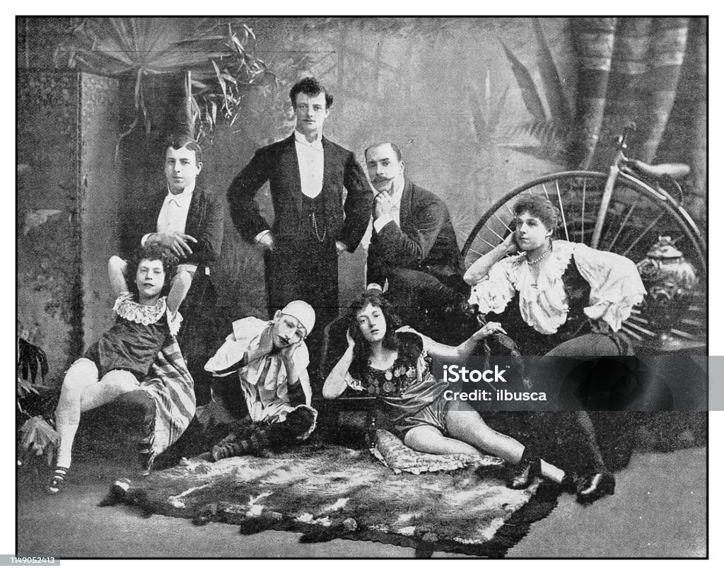 Antique photo: Selbini troupe Circus stock illustration