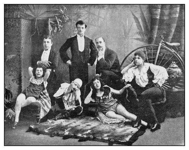 Antique photo: Selbini troupe Antique photo: Selbini troupe stage theater photos stock illustrations