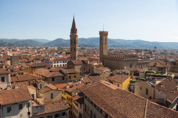 晴れた日にヴェッキオ宮殿からフィレンツェの赤い屋根, トスカーナ州, イタリア. - palace palazzo vecchio florence italy architecture ストックフォトと画像