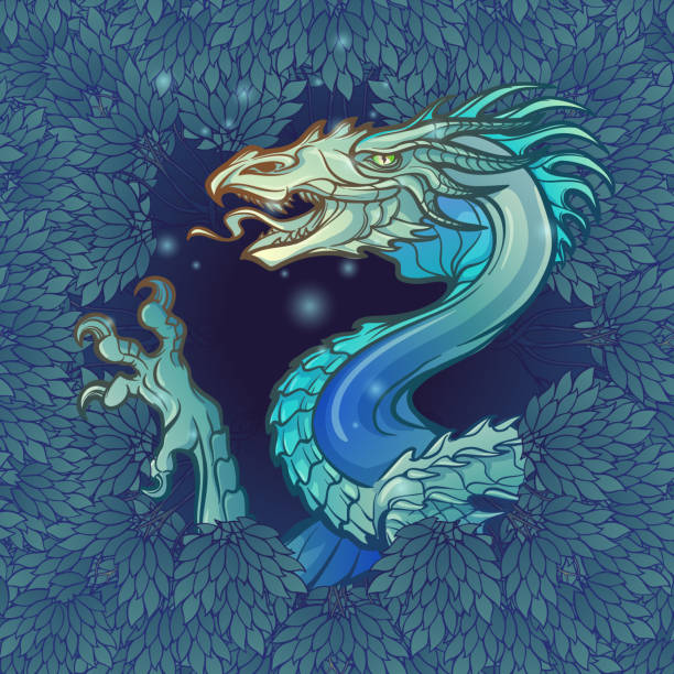 istock The Dragon head appearing from the lush foliage of the dark mysterious forest 1149059378