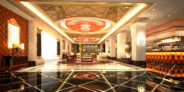 3d render luksusowego holu hotelowego i recepcji - hotel reception lobby hotel luxury zdjęcia i obrazy z banku zdjęć