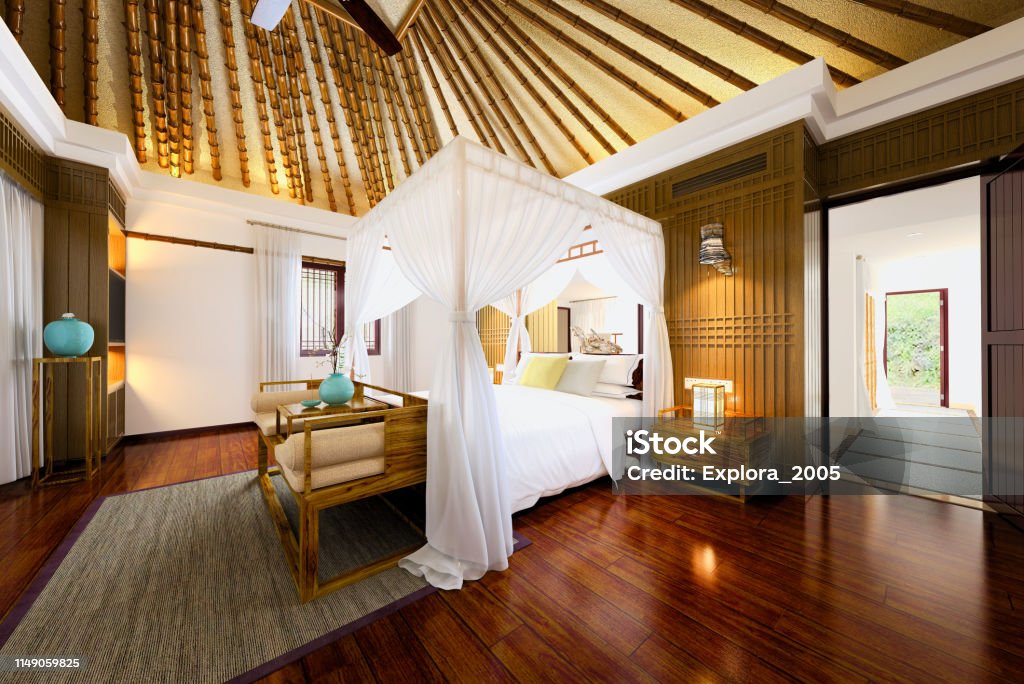 3d render asian style hotel room Apartment Stock Photo