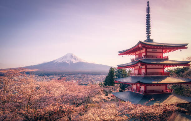 chureito パゴダ - volcano mt fuji autumn lake ストックフォトと画像