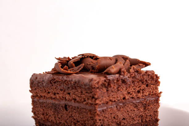 istock A piece of chocolate cake with shavings on a plate on a white background 1149062698