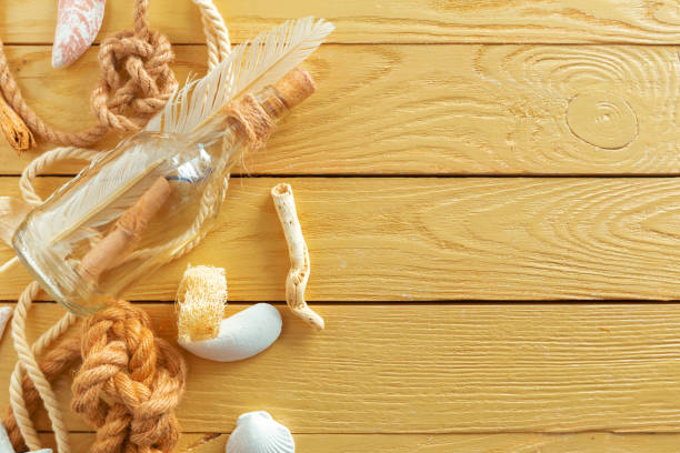 istock Idea of interior decoration with seashells and glass bottle 1149064151