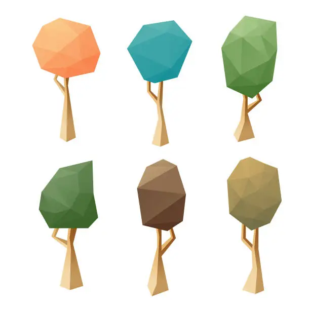 Vector illustration of Low poly modeling trees