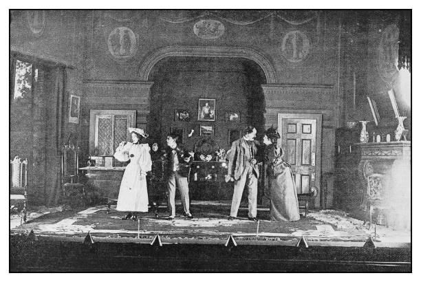 Antique photo: Theatre play Antique photo: Theatre play theatrical performance photos stock illustrations