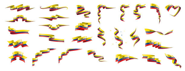 ilustraciones, imágenes clip art, dibujos animados e iconos de stock de bandera de ecuador, ilustración vectorial sobre un fondo blanco - ecuador