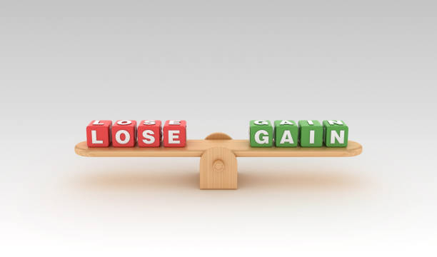 istock Seesaw with LOSE GAIN Buzzword Cubes - 3D Rendering 1149067805