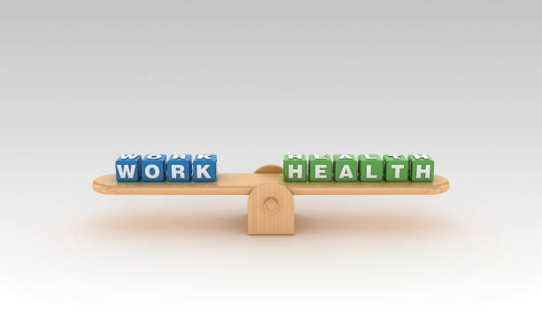 istock Seesaw with WORK HEALTH Buzzword Cubes - 3D Rendering 1149067817