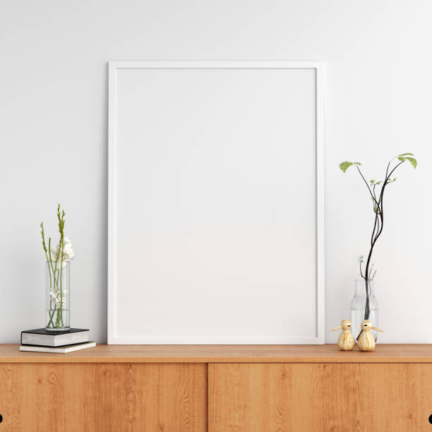 istock Blank photo frame on cabinet for mockup, 3D rendering 1149070908
