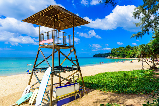 Surin beach, Paradise beach with golden sand, crystal water and palm trees, Patong area on Phuket Island, Tropical travel destination, Thailand