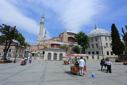 Istanbul, Turkey- May 2016; people activities in surrounding of  Hagia Sophia.
