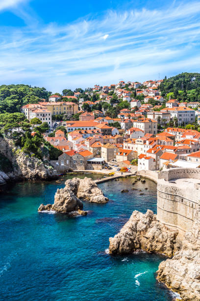 view of fort lovrijenac from dubrovnik city wall, croatia - adriatic sea sea architecture bay imagens e fotografias de stock