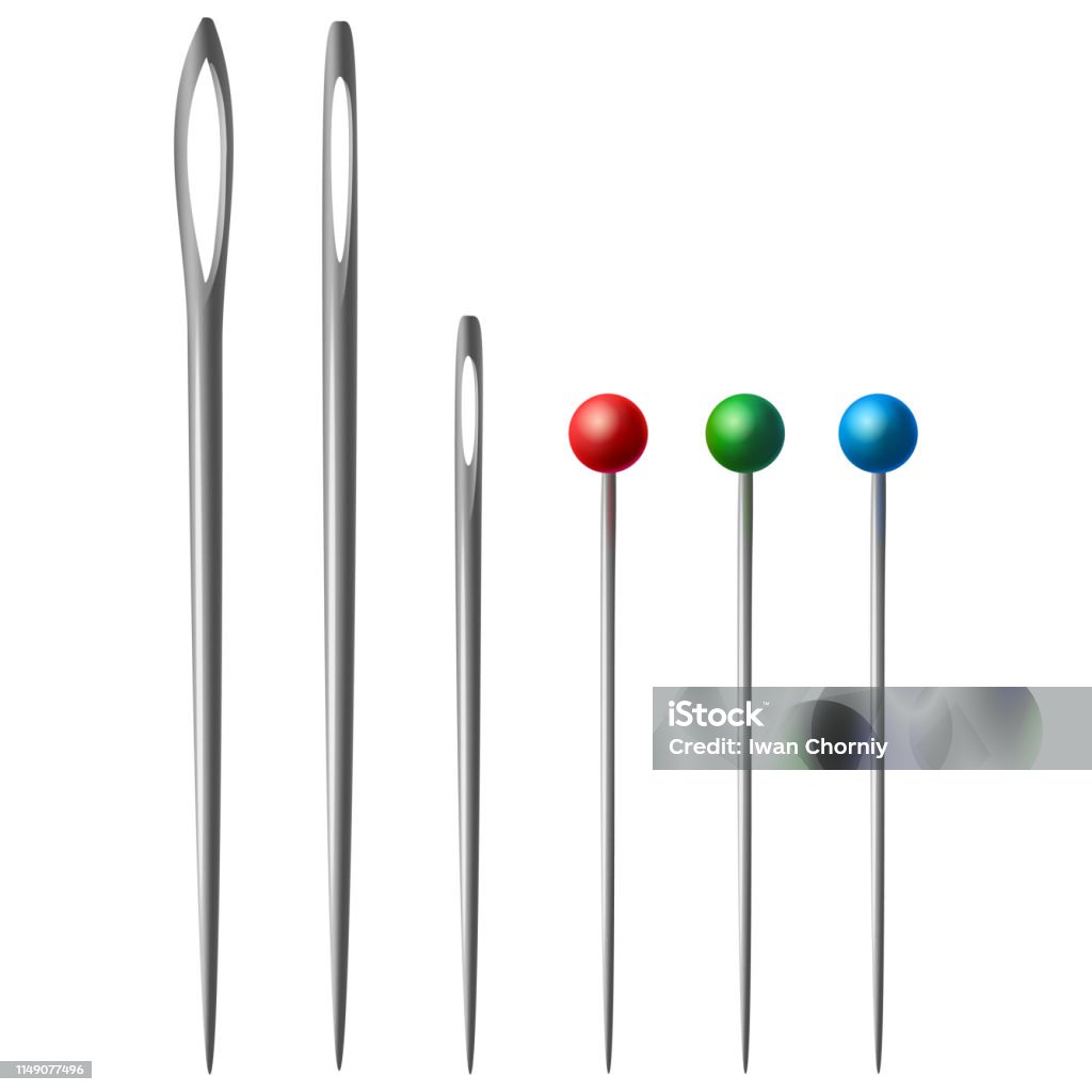 Needle For Sewing And Sewing Pins Of Different Sizes Stock Illustration -  Download Image Now - iStock