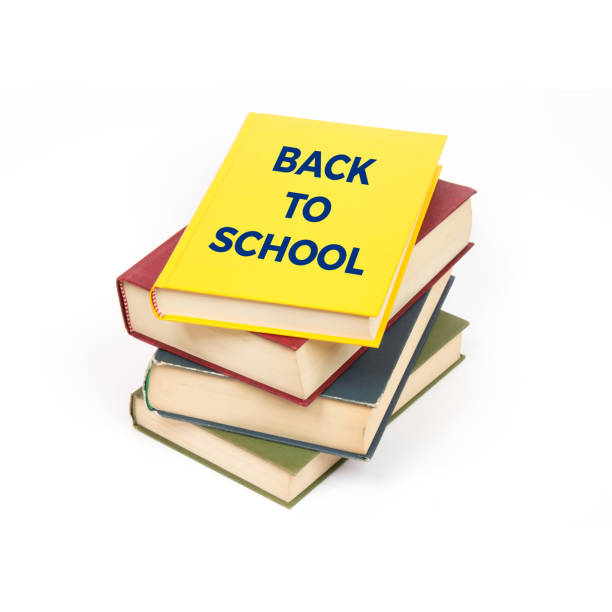 istock Back to school. Stack of books on white background. Text 1149078884